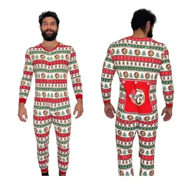 Buc-ee's Youth Beaver Inspired Striped XMas Christmas One Piece Pajamas - Picture 1 of 5
